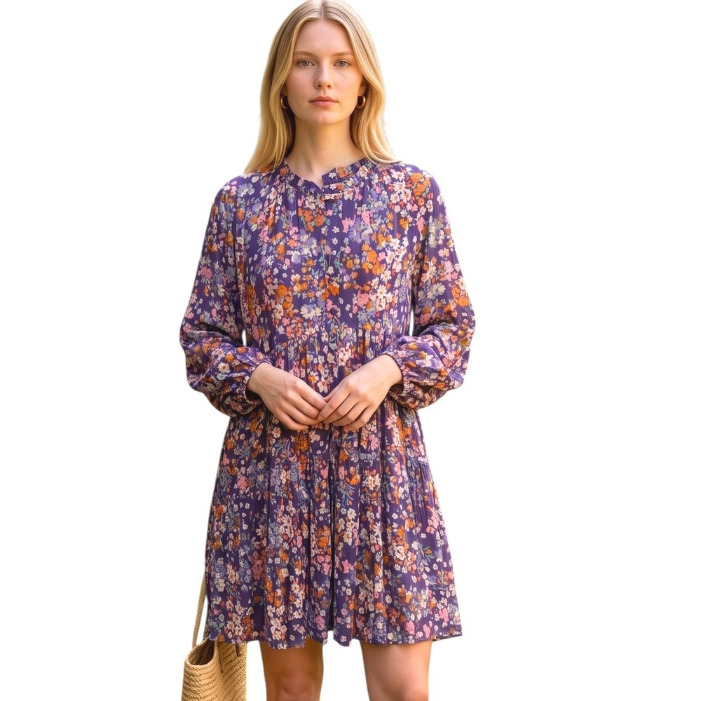 NWT Karlie Garden Party Womens size Large Cottagecore Button Tiered Purple Dress